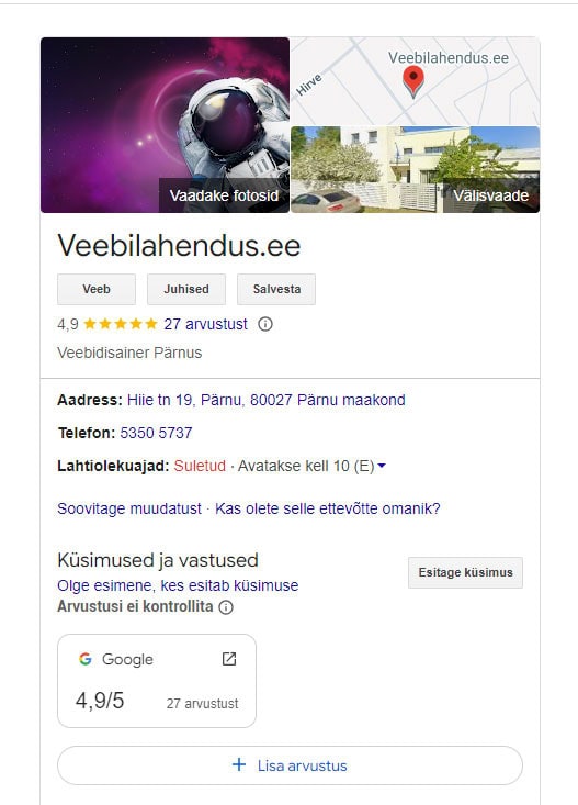 Veebilahendus.ee-äriprofiil
